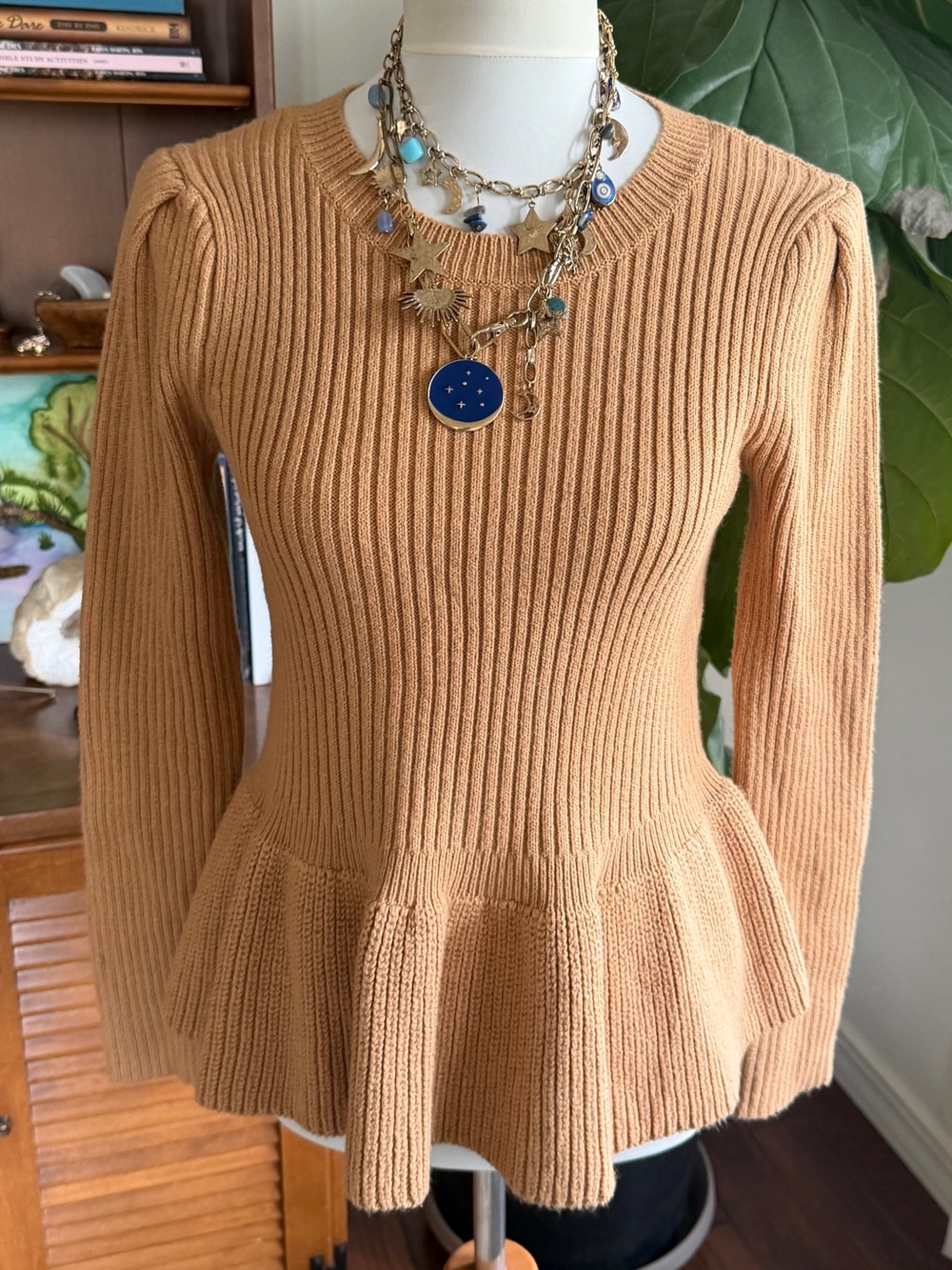 Lilly Pulitzer Camel Tan Peplum Sweater S